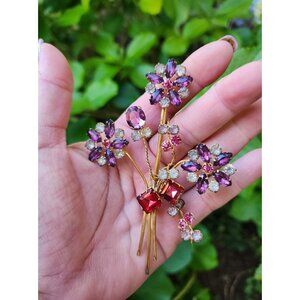 Stunning Verified Fashioncraft Unsigned Rhinestone and Wire Flower Spray Brooch